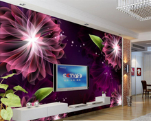 Adesivo de parede 3d sala de estar papéis de parede roxo sonhos de flores tv 3d papel de parede decoração de casa 2024 - compre barato