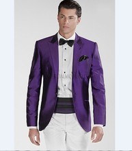 (Purple Jacket White Pants) Groomsmen Peak Lapel Groom Tuxedos Men Suits Wedding Best Man (Jacket+Pants+Tie+Hankerchief) 2024 - buy cheap