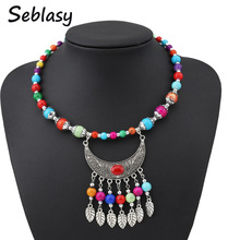 Seblasy Maxi Boho Big Statement Natural Stone Beads Moon Leaves Tassel Necklaces & Pendants for Women Vintage Colorful Bead Gift 2024 - buy cheap