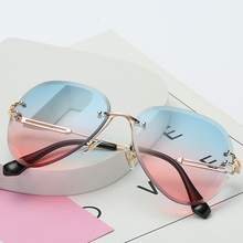Óculos de sol vintage sem aro lente transparente, óculos piloto feminino retrô com lente degradê, uv400, novo, 2020 2024 - compre barato