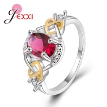 Anéis de zircônia cúbica vermelha romântica dupla formato de coração amarelo 925 prata esterlina feminina joias para casamento 2024 - compre barato