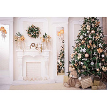 Indoor White Wall Fireplace Garland Merry Xmas Party Background Printed Christmas Tree Gifts Toy Bear Baby Kids Photo Backdrops 2024 - buy cheap
