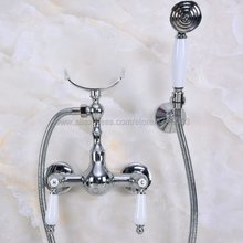 Polished Chrome Bathroom Faucet Bath Faucet Mixer Tap Wall Mounted Hand Held Shower Head Kit Shower Faucet Sets Kna268 2024 - buy cheap
