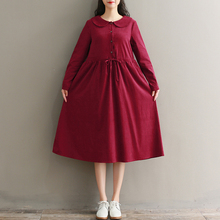 Spring autumn lady corduroy dress new fashion solid long sleeve elegant red dress vestidos rojos elegantes 2024 - buy cheap