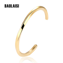 Baolaisi simples clássico titânio aço inoxidável pulseira cor do ouro para as mulheres manguito pulseiras & pulseira masculino feminino aberto pulseiras 2024 - compre barato