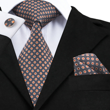Gravatas design masculinas, gravatas de bolinhas marrom fashion para homens, conjunto de gravatas de seda, lenço e abotoaduras 2024 - compre barato