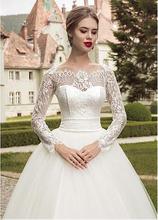 Charming Tulle Scoop Ball Gown Wedding Dresses See Through Lace Long Sleeve Bridal Gowns Robe De Mariage 2019 2024 - buy cheap