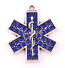 New 20pcs antique silver plated studded with sparkling crystals EMT Emergency Medical Technician Blue Crystal Pendant 2024 - buy cheap