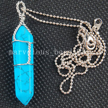 Free shipping  Fashion Jewelry Blue howlite Hexagonal Pointed Reiki Chakra Pendant Necklace With chain MC3504 2024 - buy cheap