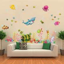 Pegatinas de pared del mundo submarino para niños, póster Retro de dibujos animados, decoración de dormitorio y habitación de bebé 2024 - compra barato