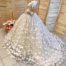 Новинка бальное платье с аппликацией бабочки пышное свадебное платье арабское свадебное платье Дубай платье с длинным рукавом свадебное платье 2024 - купить недорого