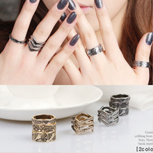 V тип Mark металлические кольца винтажные совпадающие позолоченные серебряные кольца миди для женщин 6 шт./партия 2024 - купить недорого