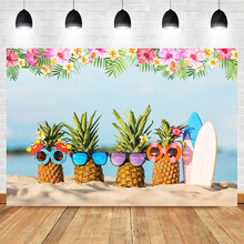  Summer Beach Happy Birthday Backdrop Flowers Pineapple Birthday Party Banner Photography Background Decorate Supplies 2024 - buy cheap