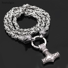 Men stainless steel necklace viking wolf head with thor's hammer mjolnir pendant Odin Raven Cross Talisman Ethnic Jewelry 2024 - buy cheap