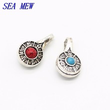 SEA MEW 13*23mm Tibetan Turquoise Red /Blue Cupronickel Spacer Beads Counter With Clip Charm For Jewelry Making 5PCS 2024 - buy cheap
