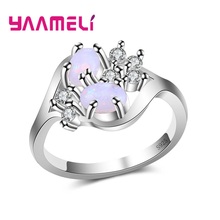 Different Design 925 Sterling Silver Finger Rings For Women Ladies Two Opal Good Cubic Zirconia Crystal Jewelry Gift 2024 - buy cheap