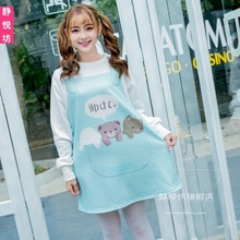 Spring Long Sleeve Cartoon Animal Print Mori Girl Mini Dress Loose Blue Lovely O-neck Woman Dress Leisure Cute Sweater Dress 2024 - buy cheap