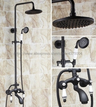 Bathroom Black Oil Rubbed Brass Shower Faucet 8" Rainfall Shower Head with Hand Shower Cold and Hot Water Faucet Nhg136 2024 - buy cheap