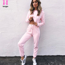 HIRIGIN Spring Autumn 2Pcs Women Ladies Tracksuit Crop Hoodies Sweatshirt Pants Sets Leisure Wear Casual Suit Top And Pants 2024 - buy cheap