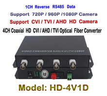 4 канала 2MP HD CVI AHD TVI видео RS485 данных в волоконно-оптический медиа конвертер для 1080p 960p AHD CVI TVI коаксиальный кабель камеры 2024 - купить недорого
