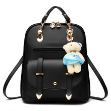 Осень 2020, модный кожаный рюкзак для девочек с плюшевым медведем kawaii, Женский Большой рюкзак/школьная сумка известного бренда, женская сумка для отдыха 2024 - купить недорого