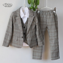 Boys Spring Atumn Suits Sets Children Formal Plaid Blazer Vest Pants 3PCS Clothing Sets Kids Wedding Party Dresses Costume 2024 - buy cheap
