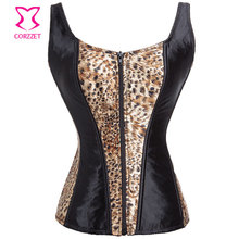 Top de cetim com estampa de leopardo, sexy, preto, espartilho, regata, zíper, busto com zíper, moda feminina, corpetes e espartilhos, lingerie 2024 - compre barato