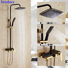 Senducs Black Gold Shower System Luxury European Bathroom Black Shower Set Cheap Price Rainfall Bath Black Gold Shower System 2024 - buy cheap