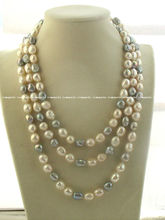freshwater pearl white gray baroque nature 8-9MM necklace 60" 2024 - buy cheap