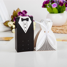 100PCS/50Pair Classic White Bride And Groom Wedding Candy Box Couple Wedding Dress Candy Box Paper Favor Candy Gift Box 2024 - buy cheap