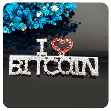 Blingbling Crystal Brooch Handmade Gift "I Love BITCOIN" Word Pin to Bitcoin Fans 2024 - buy cheap
