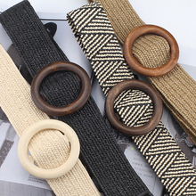 Vintage Boho Braided Waist Belt Summer Solid Female Belt Round Wooden Smooth Buckle Fake Straw Wide Belts For Women Hot Sale 2024 - buy cheap