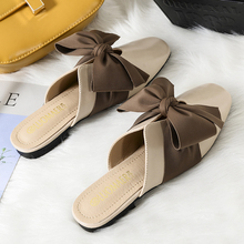 summer mules shoes woman square toe silk bow slippers flat heel leather sandals women flip flops big size gladiator sandals 260 2024 - buy cheap