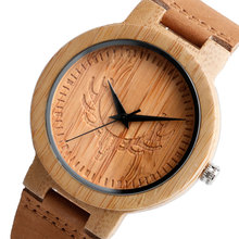 Reloj minimalista de madera de bambú para Hombre, cronógrafo con cabeza de ciervo, correa de cuero genuino, pulsera de madera natural 2024 - compra barato