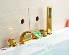 Newly-torneira para banheiro com efeito cascata, frete grátis, 5 peças, acabamento dourado, chuveiro de mão, torneira, misturador, banheiro 2024 - compre barato