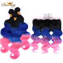 Ombre Bundles With Closure Pre Colored T1b Blue Pink Brazilian Body Wave Human Hair Bundles With Frontal Dorisy Remy Hair 2024 - buy cheap