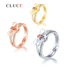 CLUCI Silver 925 Ring Rose Gold Color Adjustable Opening Rings for Women 925 Sterling Silver Zircon Butterfly Ring SR2194SB 2024 - buy cheap