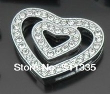 20pcs/lot 18mm full rhinestone double heart slide charm fit for 18mm diy wristband belt 2024 - buy cheap