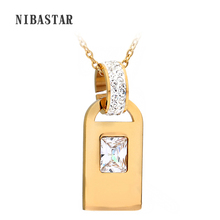 New Fashion Gold-Color Stainless Steel CZ Crystal Pendnat Necklace For Women Wedding Jewelry Accessories 2024 - buy cheap