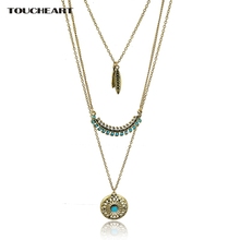 TOUCHEART Charm Gold color Blue Beads Necklaces & Pendants Multi Layer Flower Necklaces For Women Long Ethnic Jewelry SNE150881 2024 - buy cheap