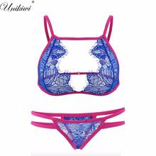 Women Underwear Transparent Blue Lace Bra Set.Thin Intimates Cutout Bras Brassiere Temptation Bra&Brief Sets.Lingerie Outfit 2024 - buy cheap