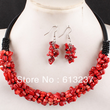 Preço no atacado moda 6X4mm natural red coral chip irregular corda contas de colar brincos conjunto de jóias de 18 polegadas GE1164 2024 - compre barato