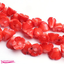 Gemas con forma de flor de grabado de Coral rojo Natural de 8-10mm, cuentas sueltas de 25 uds, fabricación de joyas creativas, w3694 2024 - compra barato