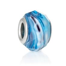Lampwork Glass European Style Large Hole Charm Beads Flat Round Blue Silver Color Ripple Pattern Faceted About 13mm x 9mm, 2PCs 2024 - buy cheap