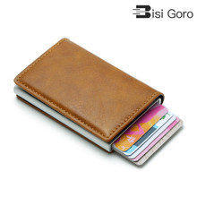 BISI GORO-anti rfid de cuero para tarjetas de crédito, porta tarjetas de aluminio, automático, Pop-up 2024 - compra barato