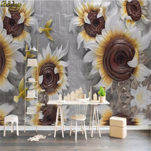 beibehang custom Luxury Embossed Sunflower Mural Wallpaper Living Room Sofa Background Home Decor photo wall papers home decor 2024 - buy cheap