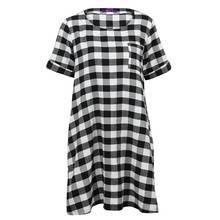 Romacci 2020 Fashion Women Plaid Loose Dress O Neck Short Sleeve Casual Big Size Dress Chest Pocket Baggy 5XL Plus Size Dress 2024 - buy cheap