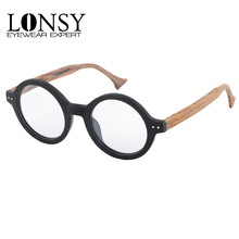 LONSY Retro Round Eyeglasses Frame Unisex Acetate Wood Optical Glasses Frame Brand Designer Computer Reading Glasses Frame 2024 - buy cheap