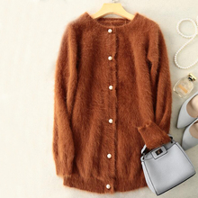 Suéter feminino com botões pera, casaco feminino longo de caxemira natural com botões para outono e inverno wsr348 2024 - compre barato