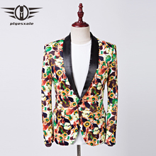 Plyesxale-Chaqueta con estampado de piel sintética para hombre, Blazer ajustado de lujo, chaqueta de talla grande 5XL, ropa de graduación, Q467 2024 - compra barato